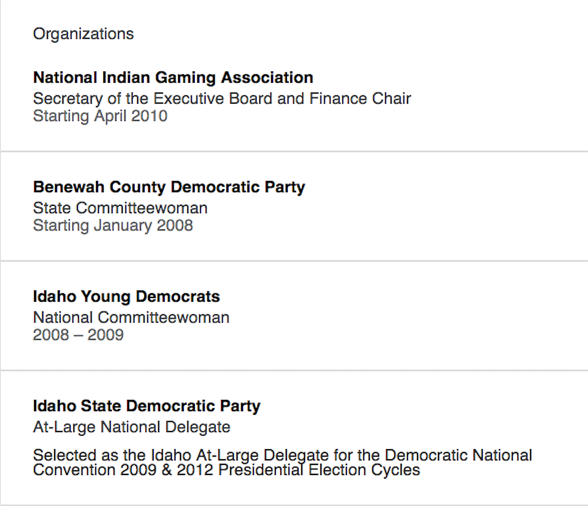 Screenshot of former Rep. Paulette Jordan's LinkedIn page, captured July 12.