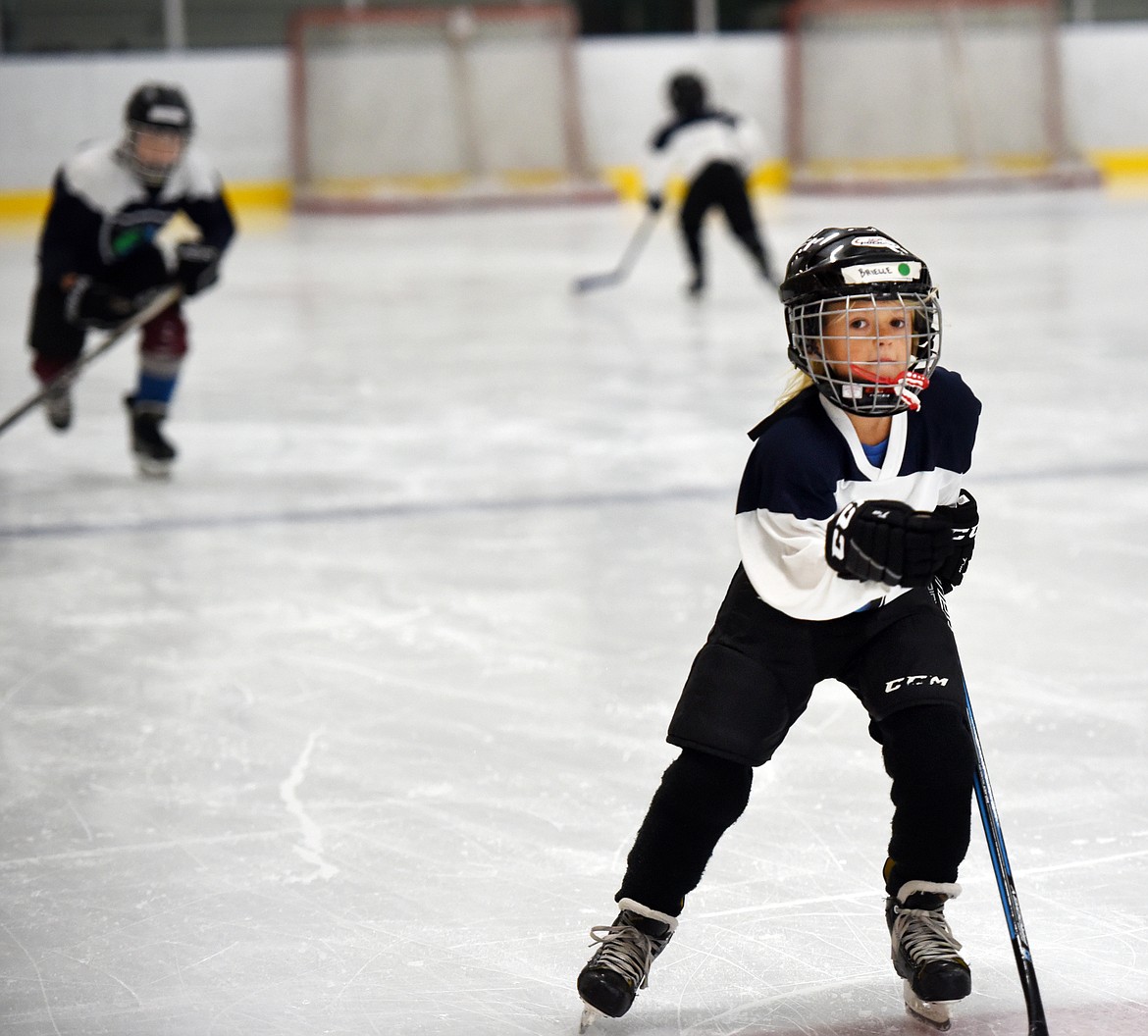 Brielle Beougher and other skaters take part in the Whitefish Prospects Summer Camp on Wednesday afternoon, August 22, at the Stumptown Ice Den.(Brenda Ahearn/Daily Inter Lake)