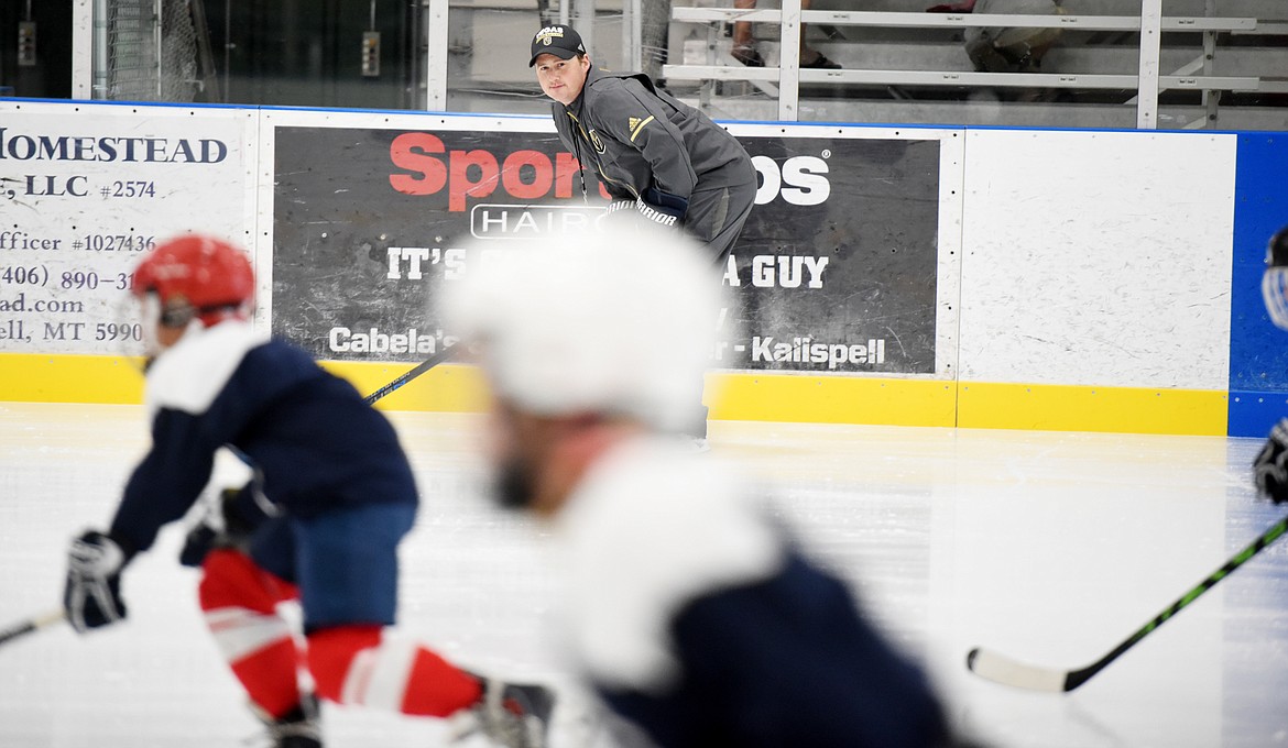 Chad Goodwin of Whitefish Prospects closely watches drills with camp members at the Whitefish Prospects Summer Camp.