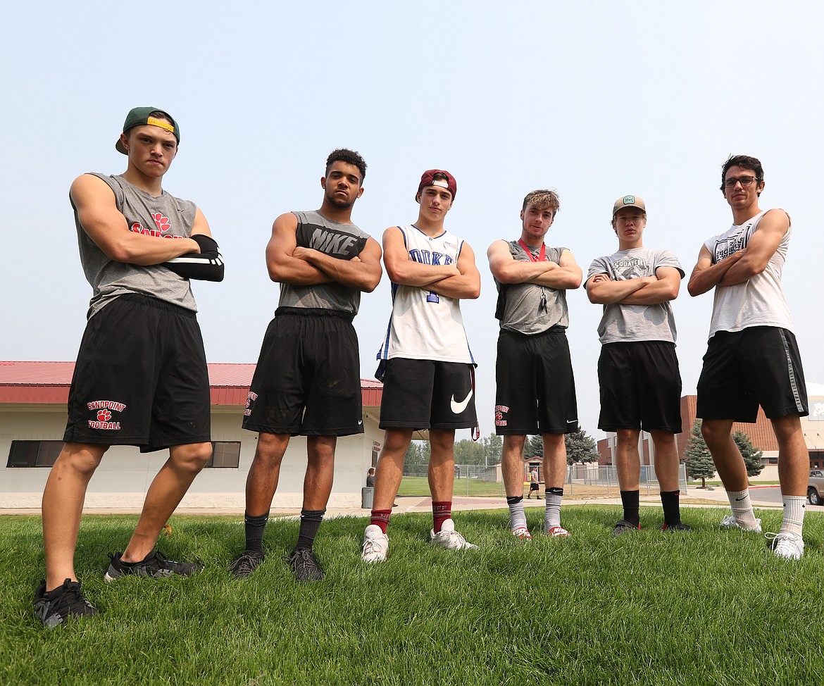 (Photo by ERIC PLUMMER)
The Bulldog defensive backs, pictured from left to right: Hunter Basnett, Riley Anderson, Christian Niemela, Tristan Plail, Brayden Payne and Billy Brackett.