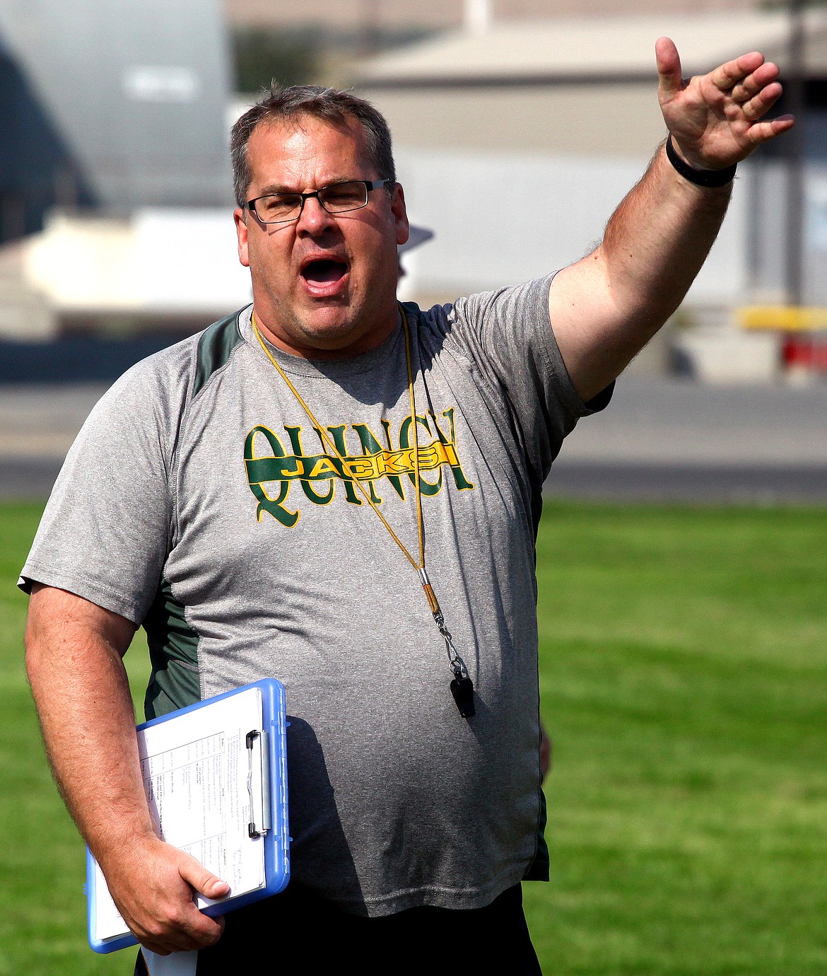 Rodney Harwood/Columbia Basin Herald
Quincy head football coach Wade Petersen cited safety concerns when forfeiting Friday night's season opener against Zillah. The Jacks have only practiced outside two days because of poor air quality standards and Petersen said he didn't feel like they would be ready for game conditions. Quincy will open Sept. 7 at Brewster,