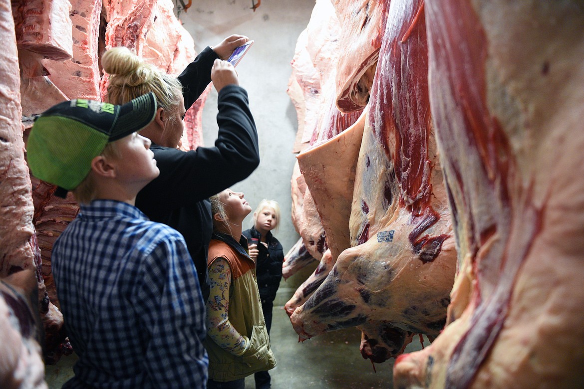 From left, Samuel, Janell, Ione and Sadie Plummer at Vandevanter Meats in Columbia Falls on Wednesday, Aug. 22. (Casey Kreider/Daily Inter Lake)