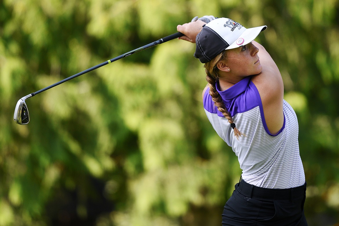 Polson's Cali Cannon watches her tee shot on the 4th hole of Whitefish Lake Golf Club's North Course during the Whitefish Invitational on Wednesday. (Casey Kreider/Daily Inter Lake)