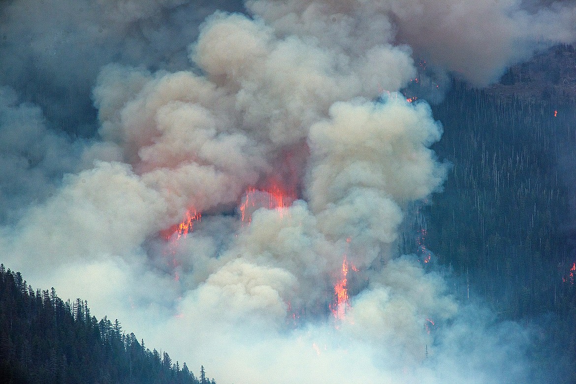 The Howe Ridge Fire burns in Glacier National Park Friday afternoon.