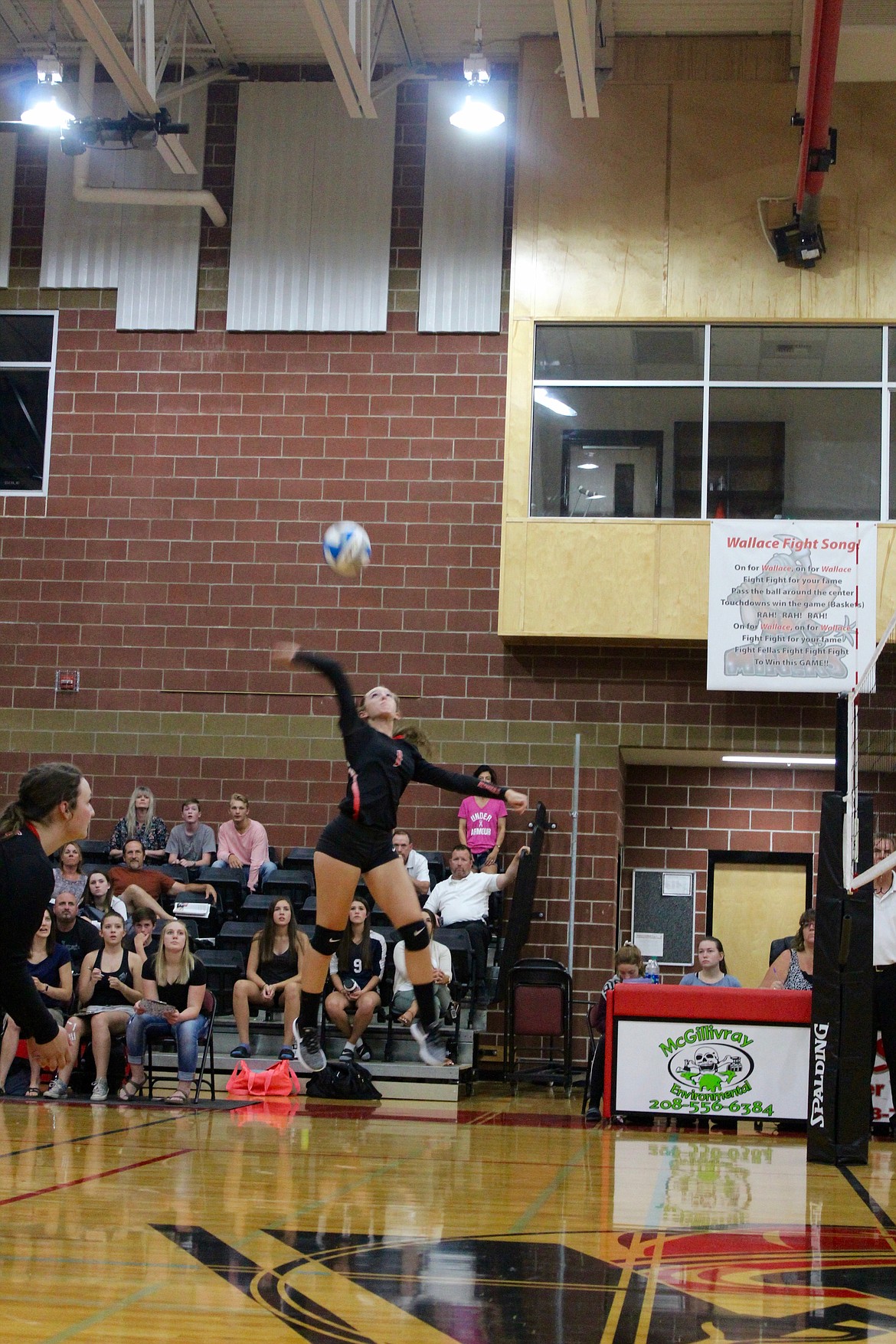 Senior Catie Sheppard goes up to spike the ball.