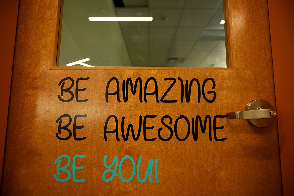 Detail of a sign on a classroom door at Rakin Elementary on Tuesday, Aug. 21. (Brenda Ahearn/Daily Inter Lake)