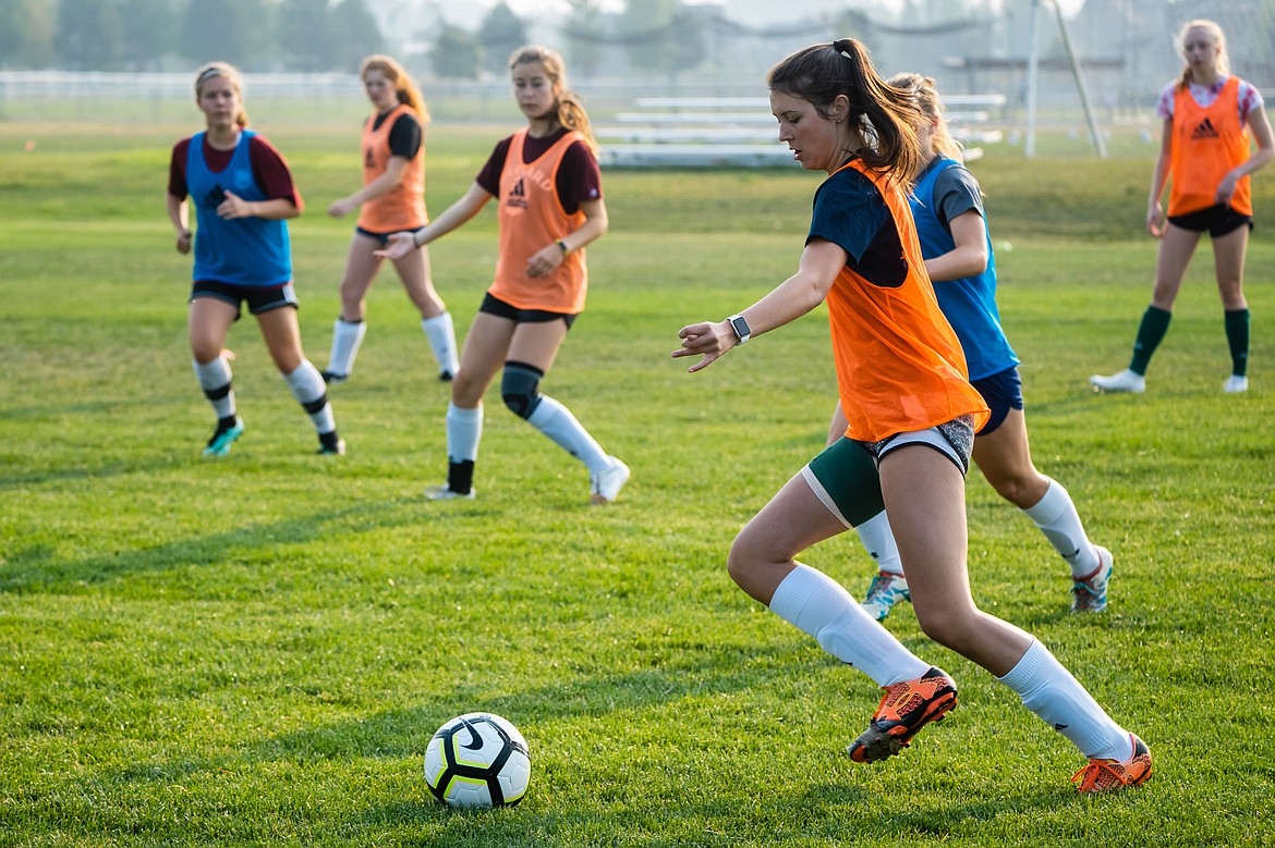 Olivia Potthoff makes a move during an early season practice for the Lady Bulldogs soccer team.