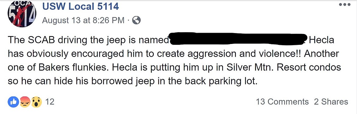 Photo from the USW LOCAL 5114 Facebook page/
The second post regarding the Jeep and its driver on Aug. 13.