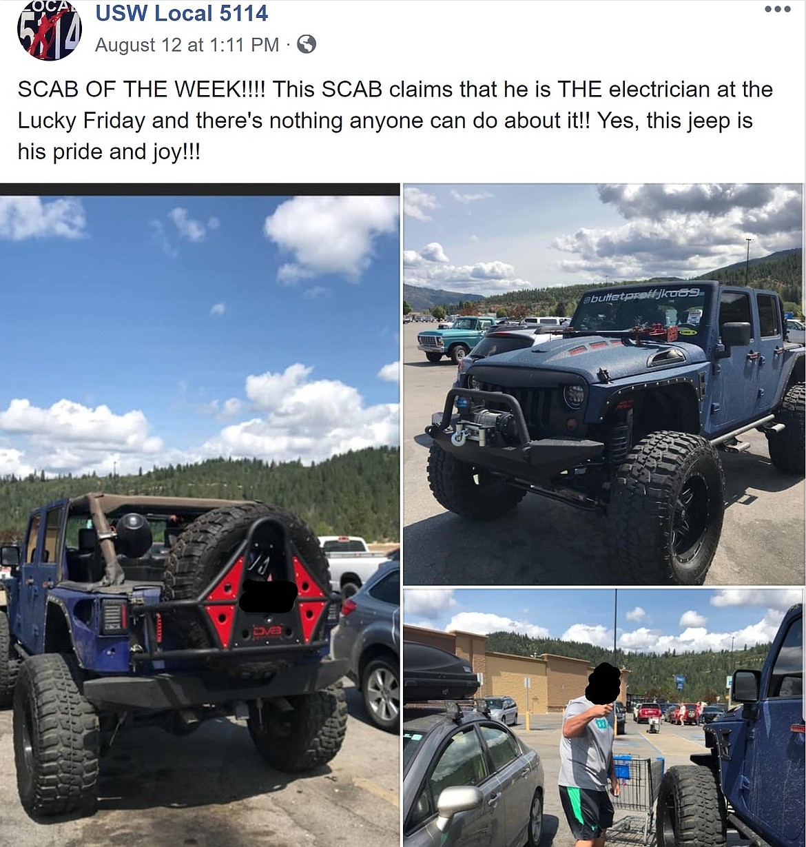 Photo from the USW LOCAL 5114 Facebook page/
The first post regarding the Jeep and its driver on Aug. 12.