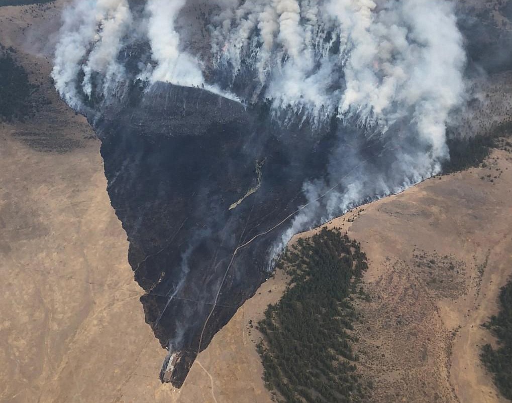 An aerial view of the Rattlesnake Fire northwest of Hot Springs on Friday. The fire was estimated at 2,000 acres. (Inciweb photo)