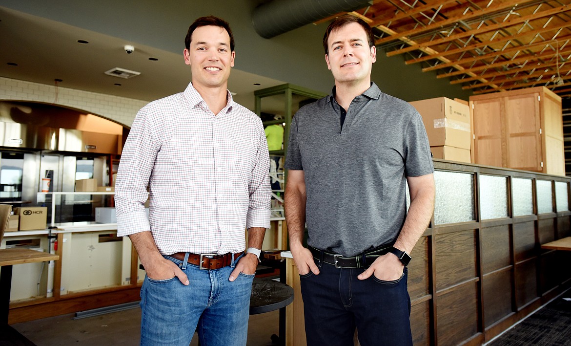 From left, Pat and Casey Ryan stand in the lobby of the Panera Bread in Kalispell on Aug. 29. The new restaurant in North Kalispell will open Sept. 12. (Brenda Ahearn/Daily Inter Lake)