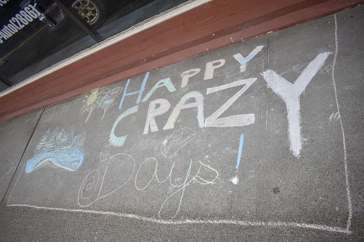 Vivian Grosch&#146;s winning children&#146;s category sidewalk art entry welcomes people to Crazy Days on Saturday. (Ben Kibbey/The Western News)