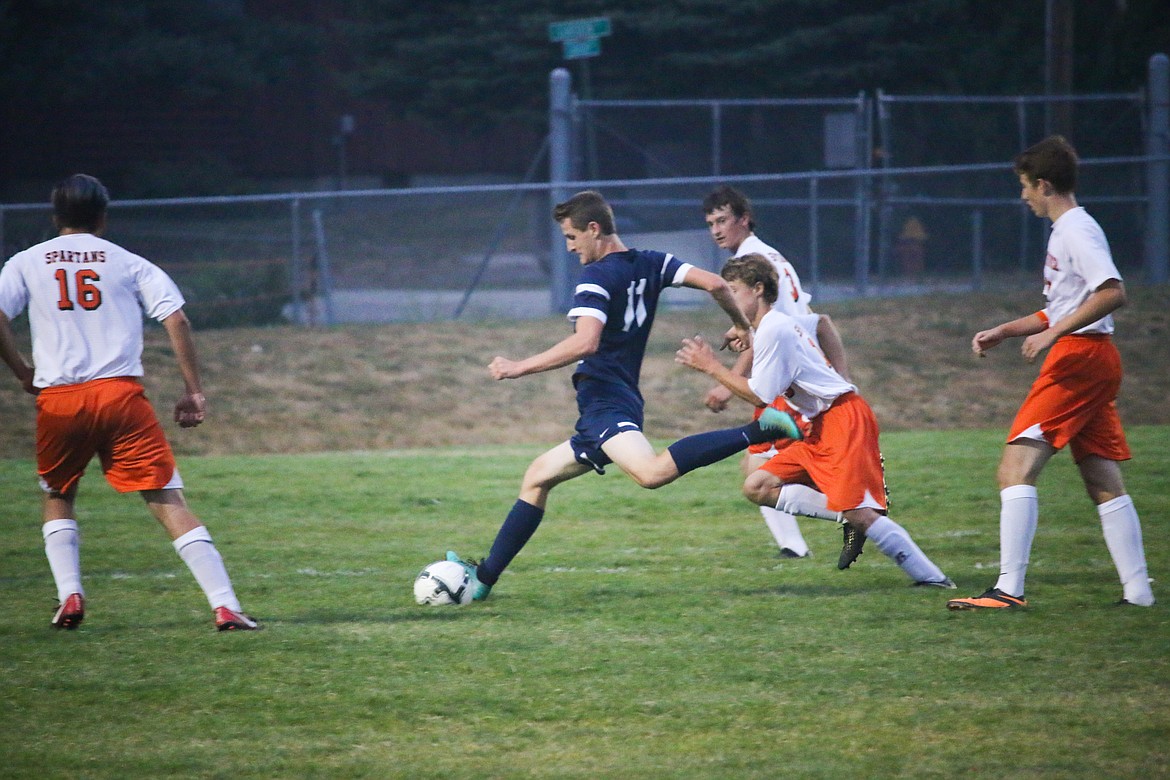 Photo by MANDI BATEMAN
Isaac Wilson scores a goal during the Badgers&#146; 8-0 home win over Priest River on Aug. 23.