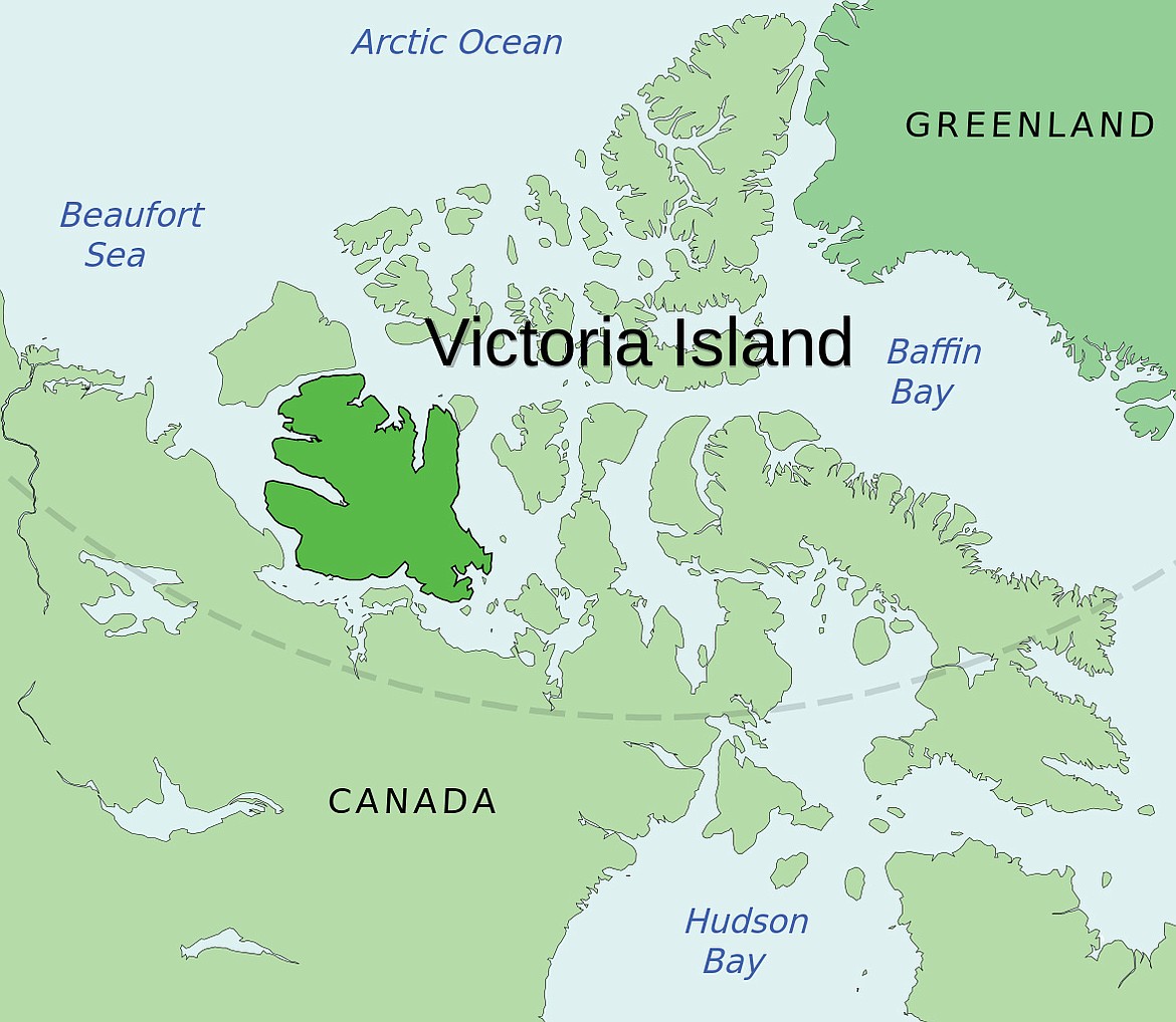 WIKIMEDIA COMMONS
Location of Victoria Island off the north coast of Canada in the Arctic, Christian Klengenberg&#146;s home.