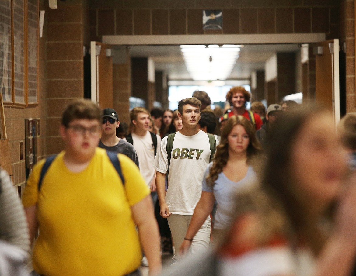 LOREN BENOIT/Press
Students flood a hallway as they leave Lake City High School on Friday. Trustees from Coeur d&#146;Alene and Lakeland school districts approved funding during emergency levy meetings on Friday to assist with costs that accompany expanding student populations.