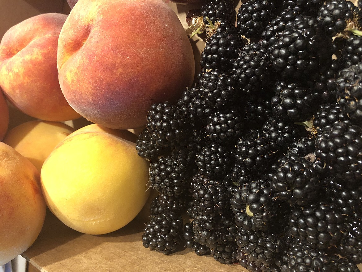 Fresh-picked peaches and blackberries at Green Bluff.