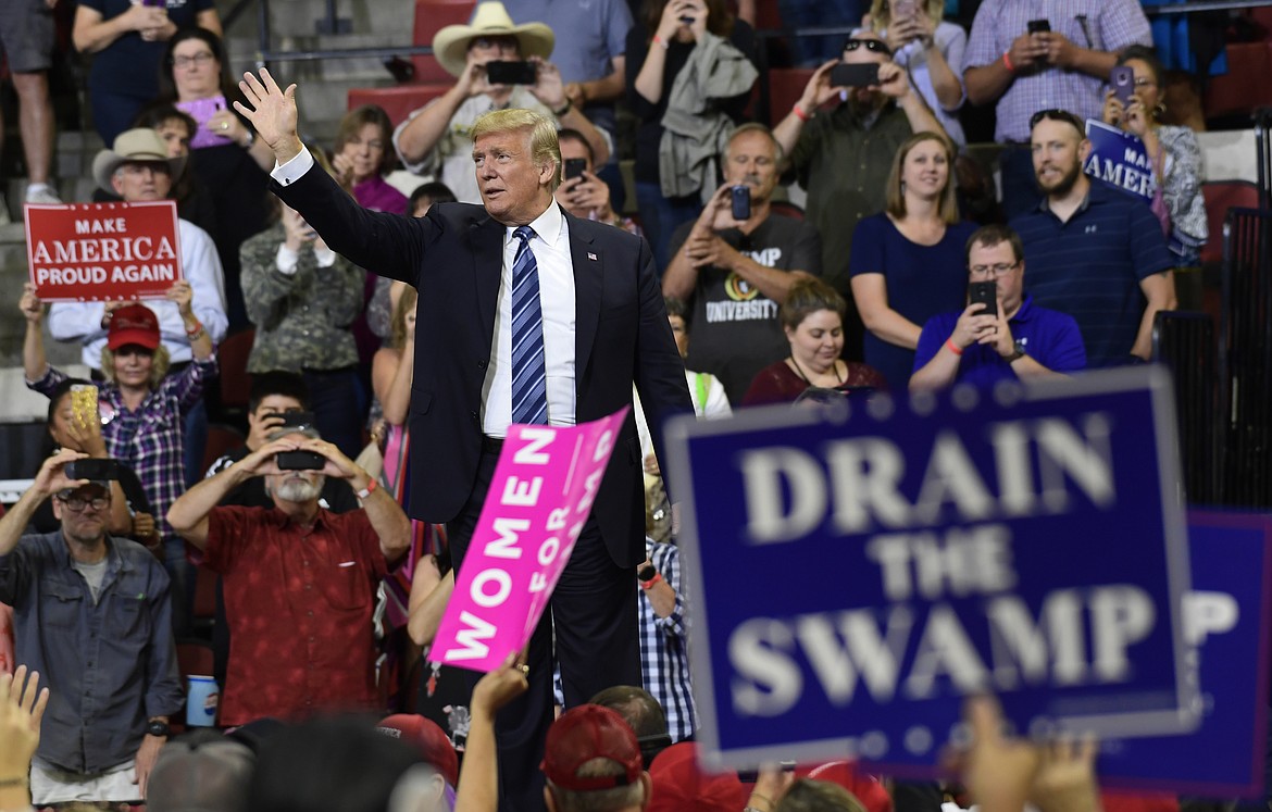 President Donald Trump finishes his speech at a rally in Billings, Mont., Thursday, Sept. 6, 2018.(AP Photo/Susan Walsh)