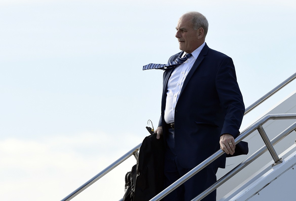 White House Chief of Staff John Kelly walks down the steps of Air Force One at Billings Logan International Airport in Billings, Mont., Thursday, Sept. 6, 2018. He is traveling with President Donald Trump for a rally. (AP Photo/Susan Walsh)