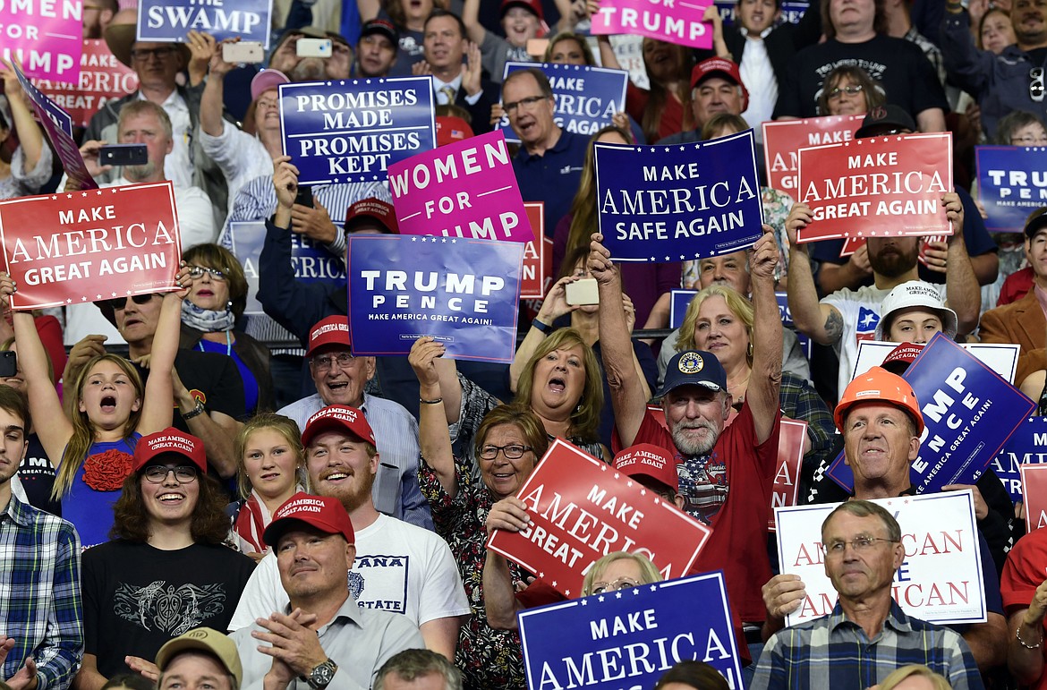 People cheer as President Donald Trump arrives to speak at a rally in Billings, Mont., Thursday, Sept. 6, 2018.(AP Photo/Susan Walsh)