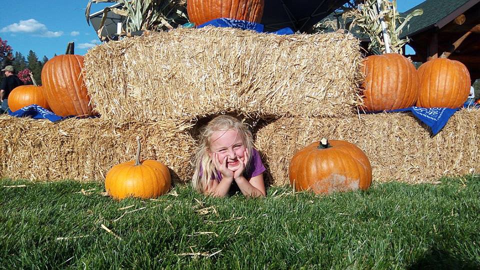 A girl poses among the straw bales at a past Kootenai Harvest Festival.