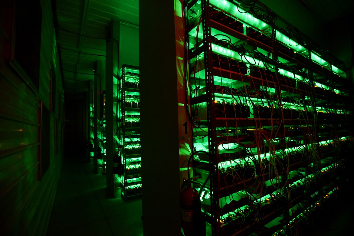 A view of the 1500 bitcoin data mining units are currently running at Teakettle Mining near Columbia Falls.(Brenda Ahearn/Daily Inter Lake)