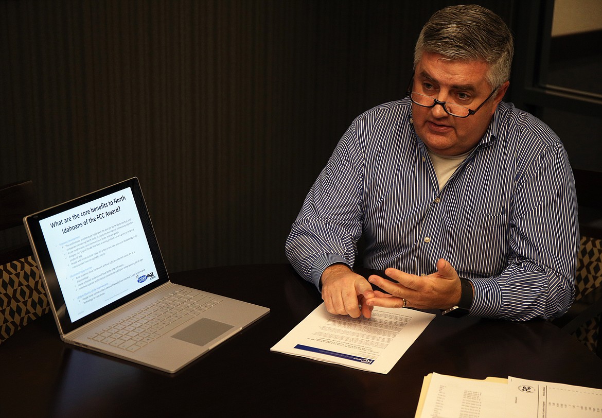 Intermax President Mike Kennedy talks about upgrading and expanding high-speed internet connections for existing and potential customers in rural North Idaho during a visit to The Coeur d&#146;Alene Press on Thursday. 

(LOREN BENOIT/Hagadone News Network)