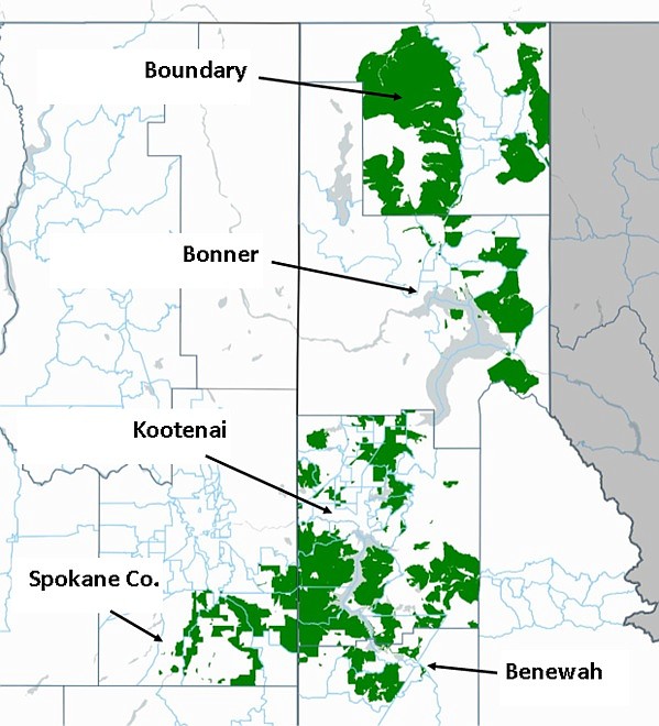 This map shows the areas of North Idaho that will receive high-speed internet capabilities as a result of a Federal Communications Commission initiative that will expand broadband to rural homes and businesses. (Courtesy of Intermax Networks)