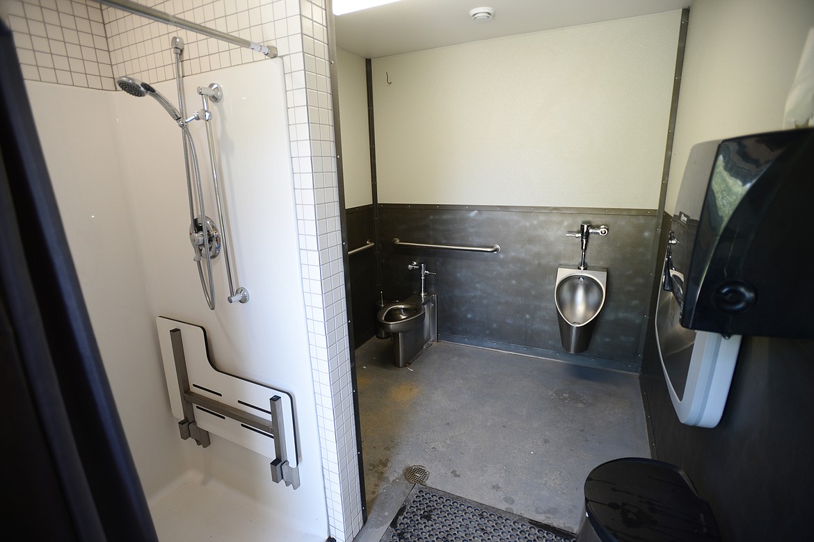 Upgraded bathrooms feature showers and solar-heated hot water tanks at Polebridge Mercantile on Friday, Aug. 10. (Casey Kreider/Daily Inter Lake)