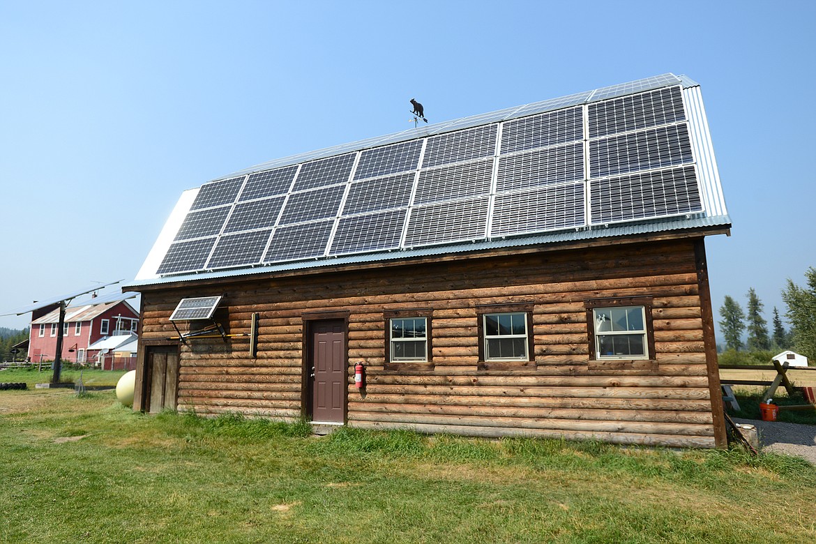 Solar panels atop a building on the Polebridge Mercantile property on Friday, Aug. 10. The mercantile as a whole operates on solar power about 75 percent of the time throughout the summer and as much as 90 percent during the winter. (Casey Kreider/Daily Inter Lake)