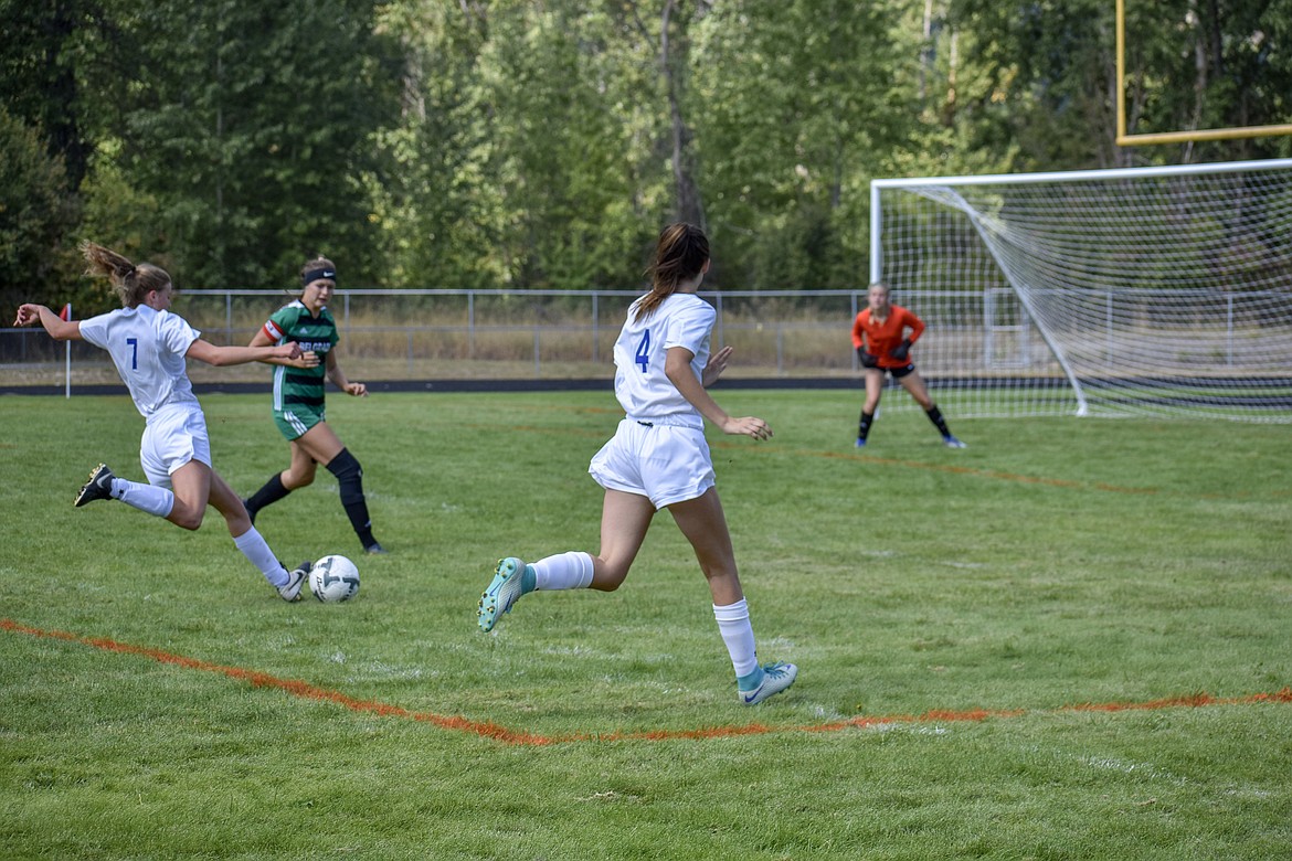 Elise Erickson takes a shot at the Belgrade goal early in the first half Saturday. Despite trailing 8-0 at the half, the Lady Loggers came back to score in the second half while holding the Lady Panthers to a single additional point. (Ben Kibbey/The Western News)