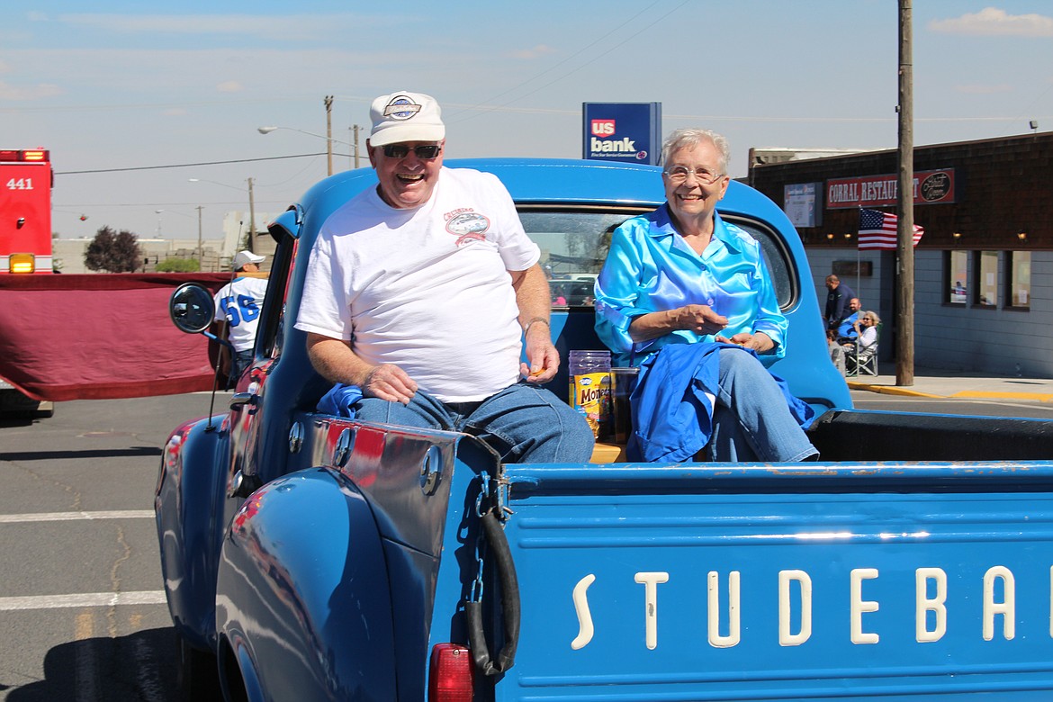 Cheryl Schweizer/Columbia Basin HeraldGrand marshals Gordy and Annie Edwards led the Warden Communty Days parade Monday.