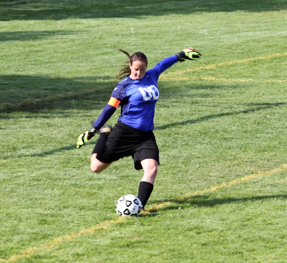 Photos by Josh McDonald/ Kellogg keeper Shea Curran knocks the ball downfield during the Wildcats&#146; season opening win over Bonners Ferry.
