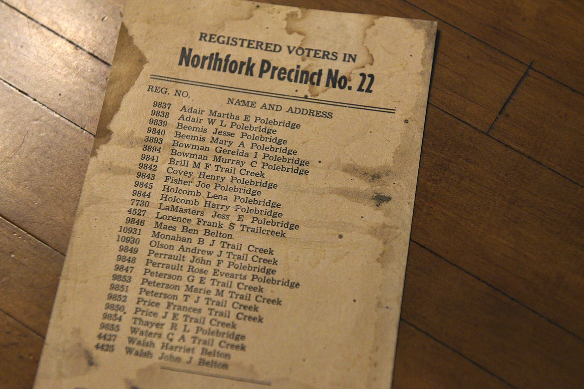 A list of all registered voters in the Northfork Precinct No. 22 from Sept. 23, 1938, for the general election to be held Nov. 8, 1938.