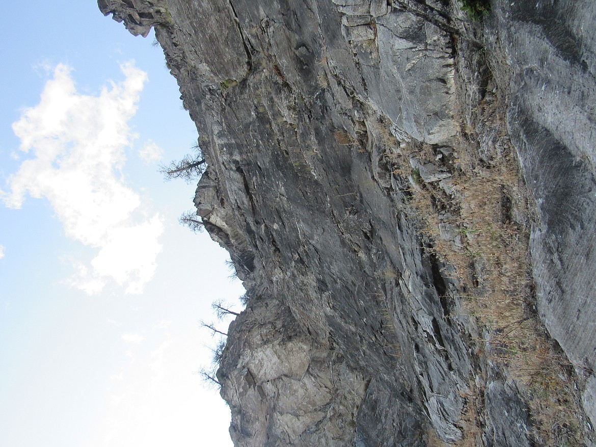 Our rappel route from below.