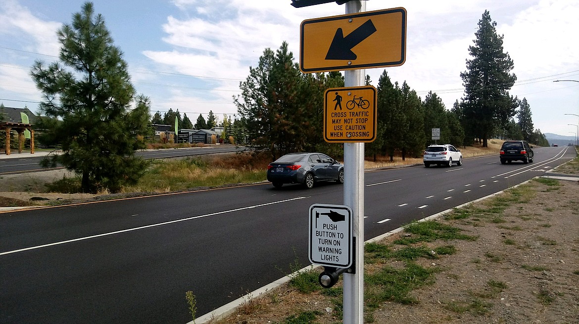 A crosswalk for pedestrians is in place at the Atlas Road roundabout adjacent to the Atlas Mill site.