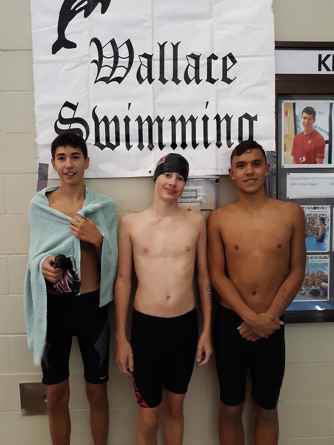 Courtesy photo/ Wallace swimmers Eli Bishop, Izayah Jaramillo, and Dorsey Pearson following their meet at the Kroc Center last week.