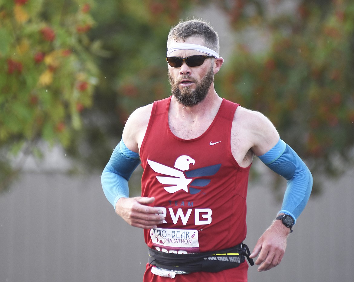 Michael LaForest of Missoula runs his way to a second-place finish in the Two Bear Marathon Sunday in Whitefish.