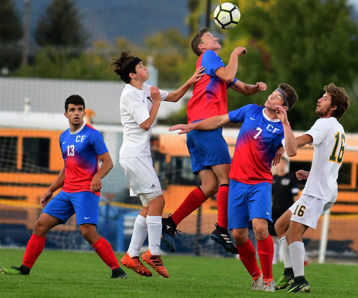 Niels Getts battles for the ball during action against Whitefish Tuesday. (Jeremy Weber photo)