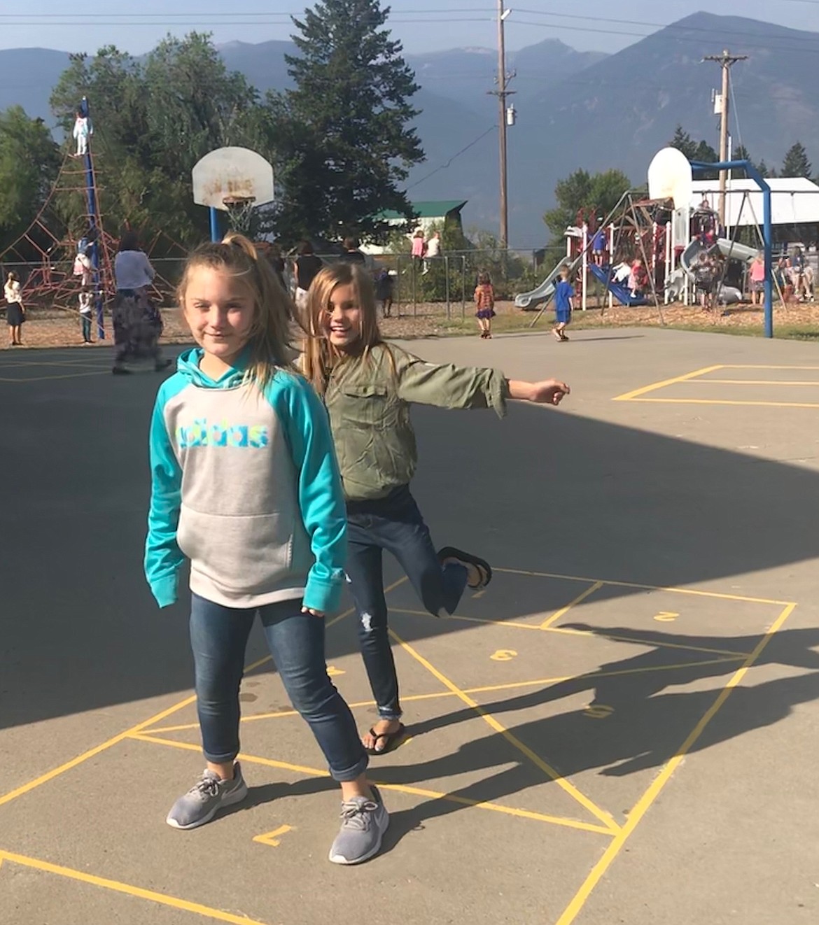 Enjoying a game of hopscotch at Mt. Hall Elementary.