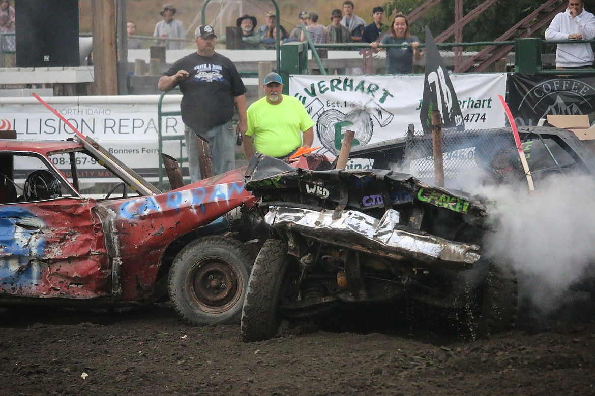 Photo by MANDI BATEMAN
Ezra Riek from Bonners Ferry during the demolition derby.