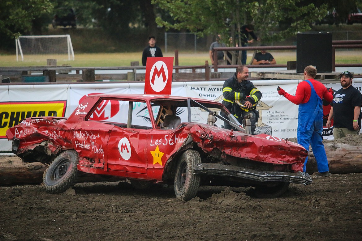 Photo by MANDI BATEMAN
Chris Hoover&#146;s car took a beating during the Smash &amp; Bash derby.