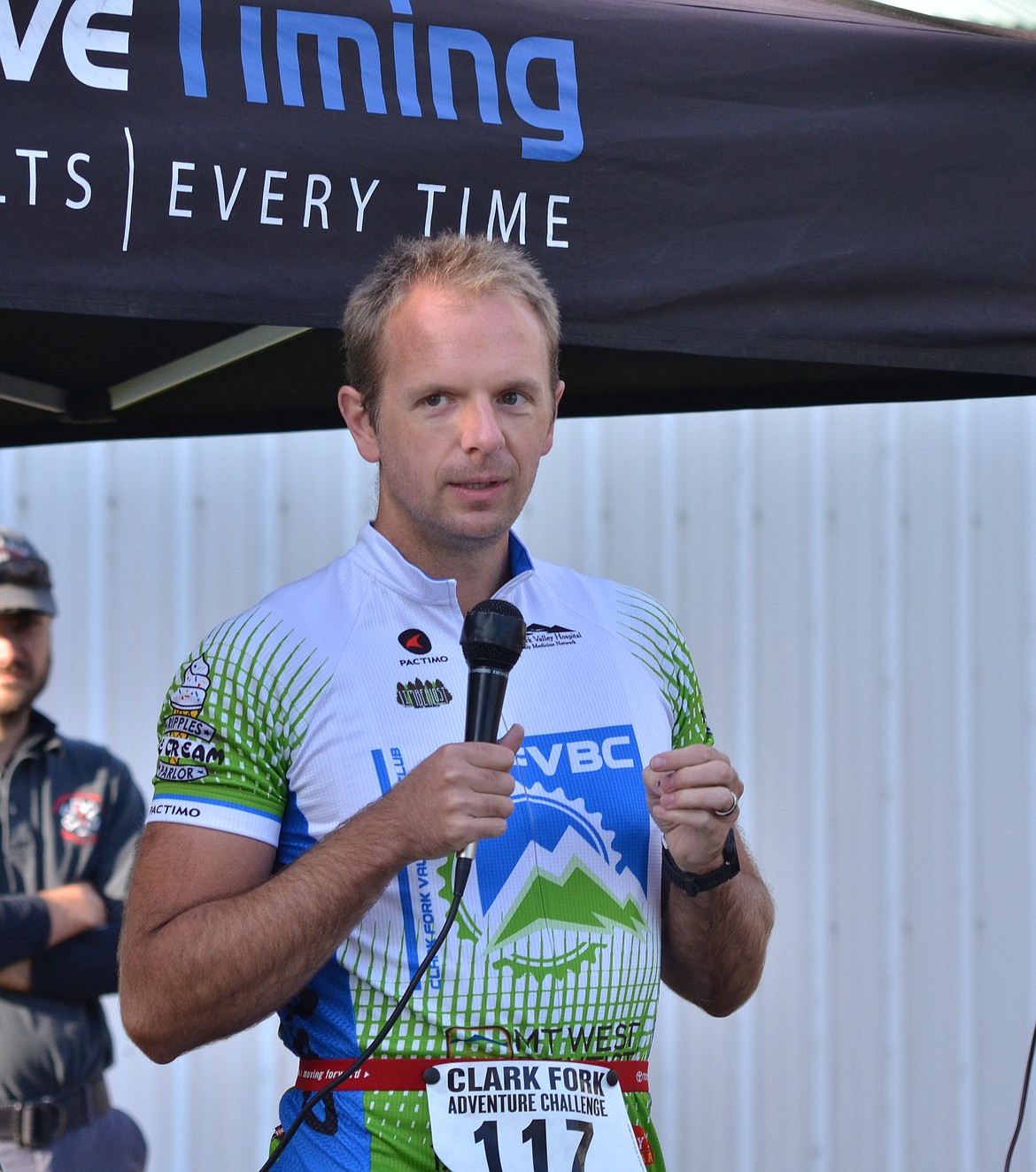 Dr. Andrew Ordelheide of Plains gives competitors a quick rundown on the bike trail and what to expect before the Clark Fork Adventure Challenge kicked off Sunday morning.