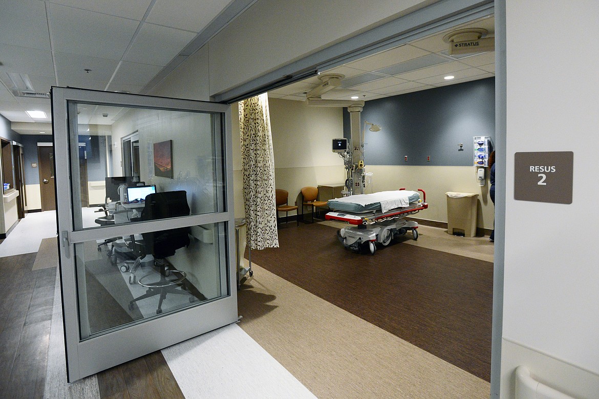 A newly-finished resus room with large, swinging doors that open into the ER wing at Kalispell Regional Medical Center on Wednesday. (Casey Kreider/Daily Inter Lake)