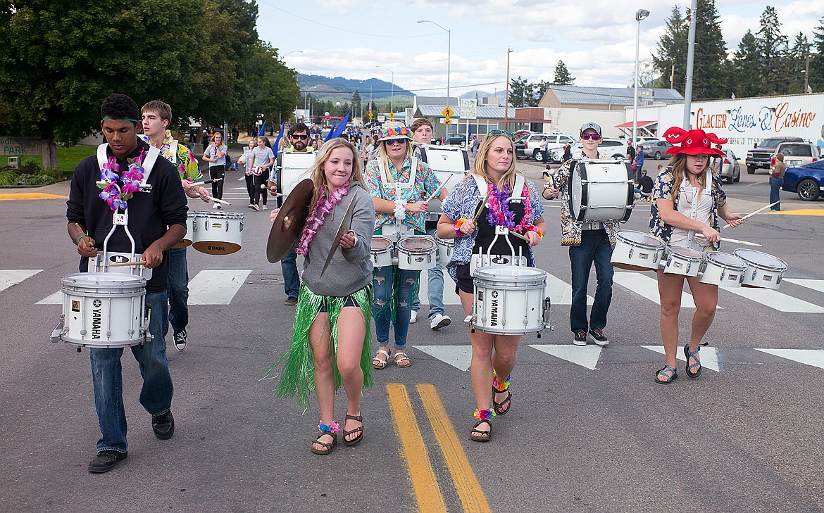 The Columbia Falls drumline plays in the parade.