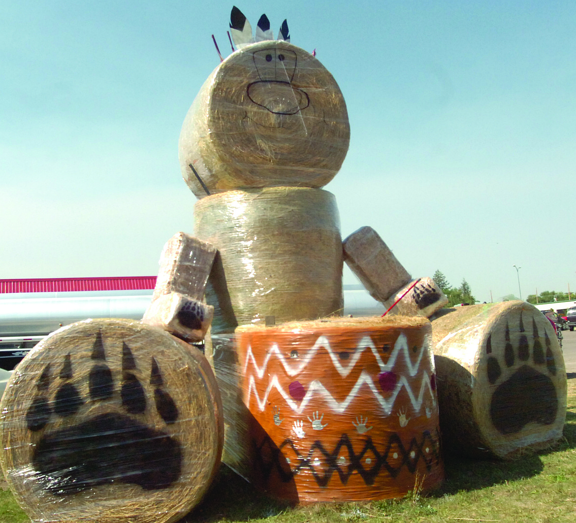 Quicksilver Exxon at Pablo put six round and four smaller bales to good use for their Native American exhibit in the Harvest Fest Trail of Bales. The Harvest Fest is featured this Saturday, Sept. 15 at the Visitor Center in Ronan.  (Joe Sova/Lake County Leader)