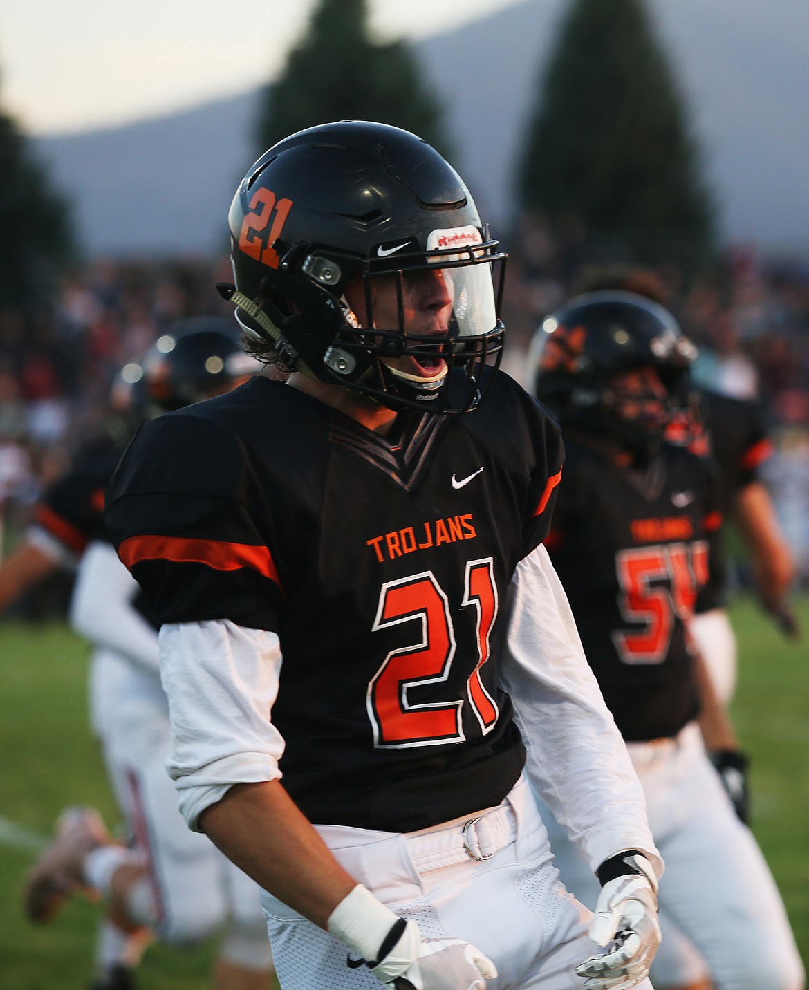 Post Falls safety Carsen Daughenbaugh celebrates a turnover during Friday night&#146;s game against University.