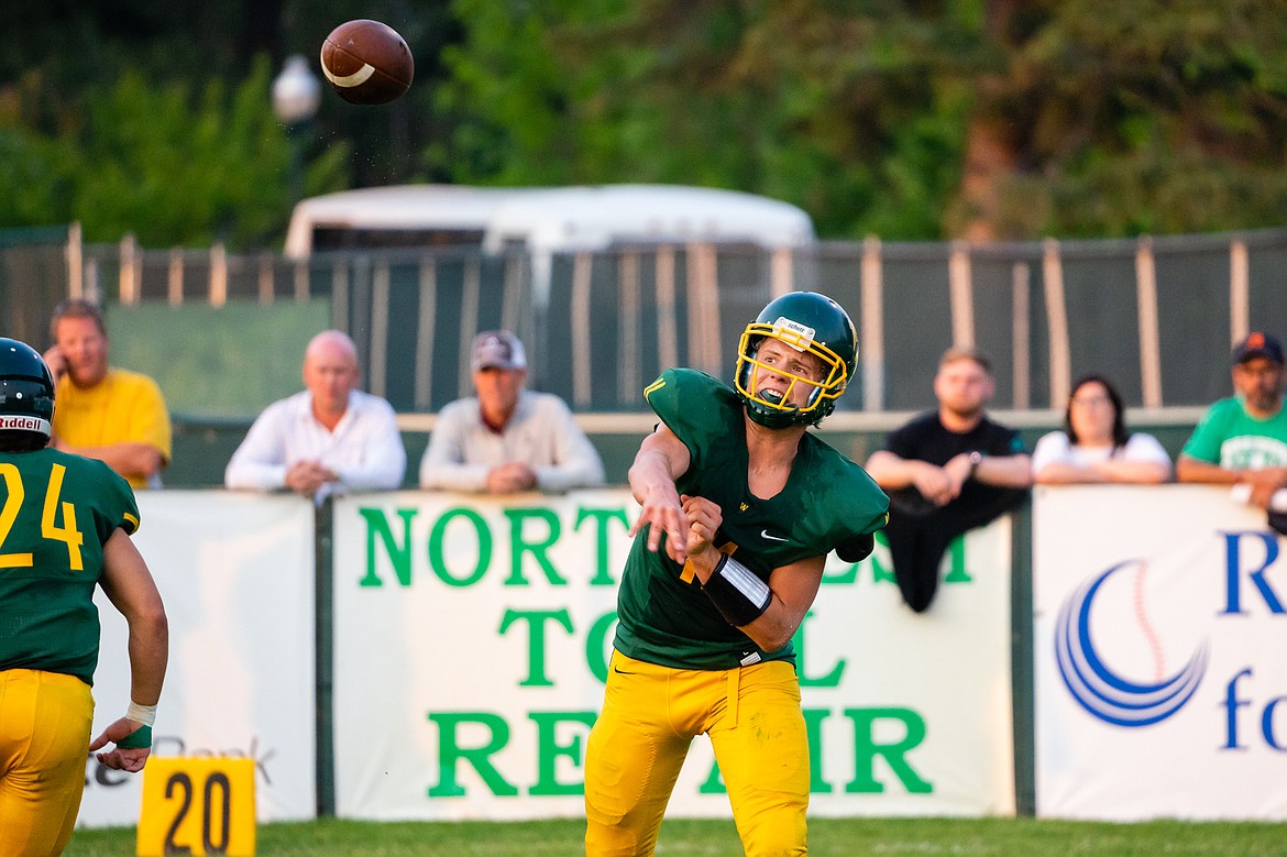 Bulldogs quarterback Mark Anderson launches a pass during the Dogs' 28-27 win over Butte Central Friday night at Memorial Field.