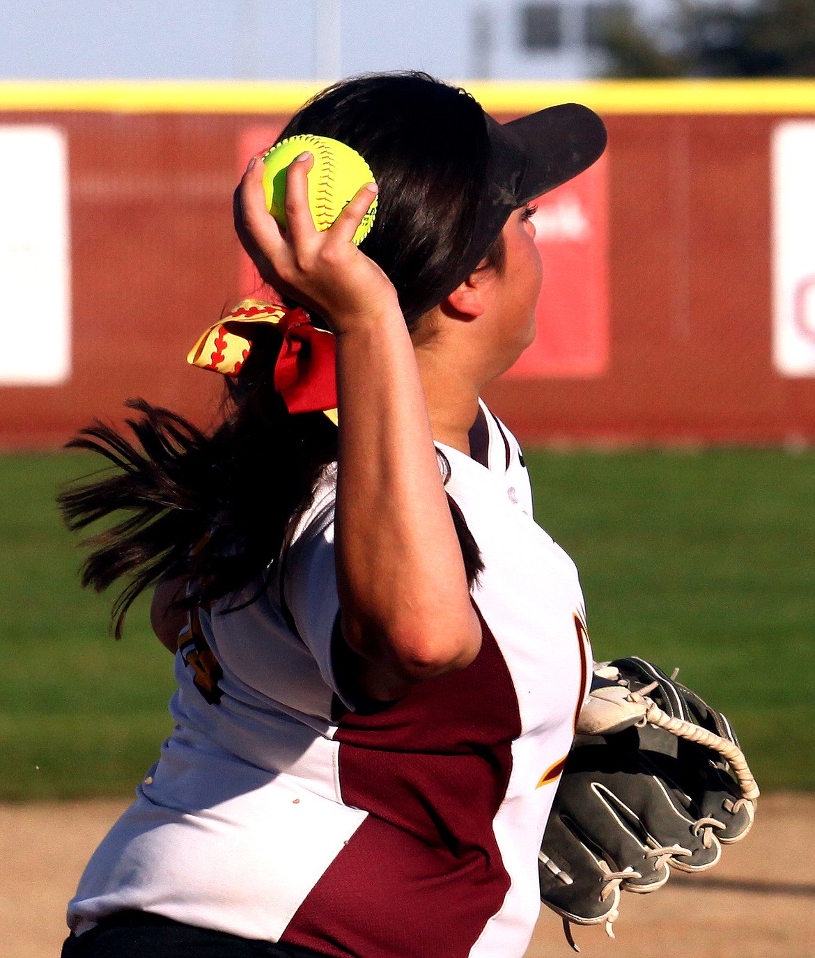 Rodney Harwood/Columbia Basin HeraldMoses Lake third baseman Paige Barrientoz gets ready to throw across the diamond for the out during Thursday's slowpitch softball game with Davis.