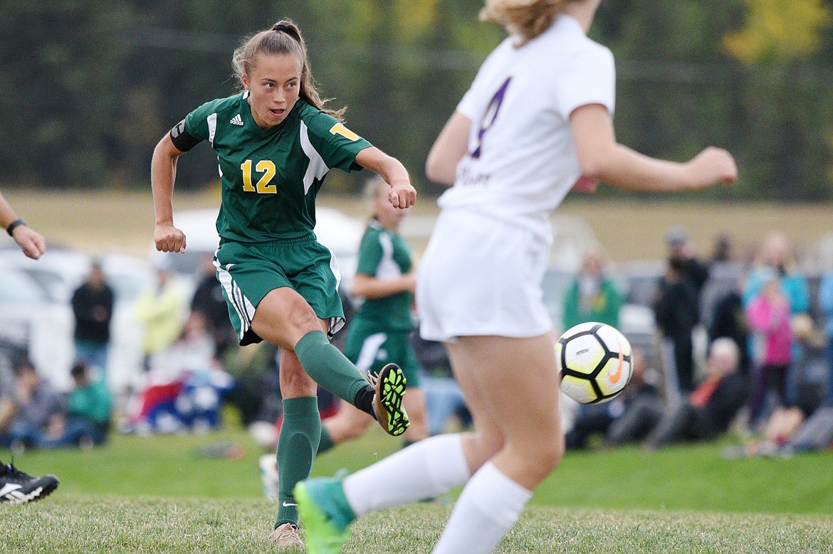 Whitefish&#146;s Anna Cook works the ball upfield against Polson at Smith Fields in Whitefish on Saturday. (Casey Kreider/Daily Inter Lake)