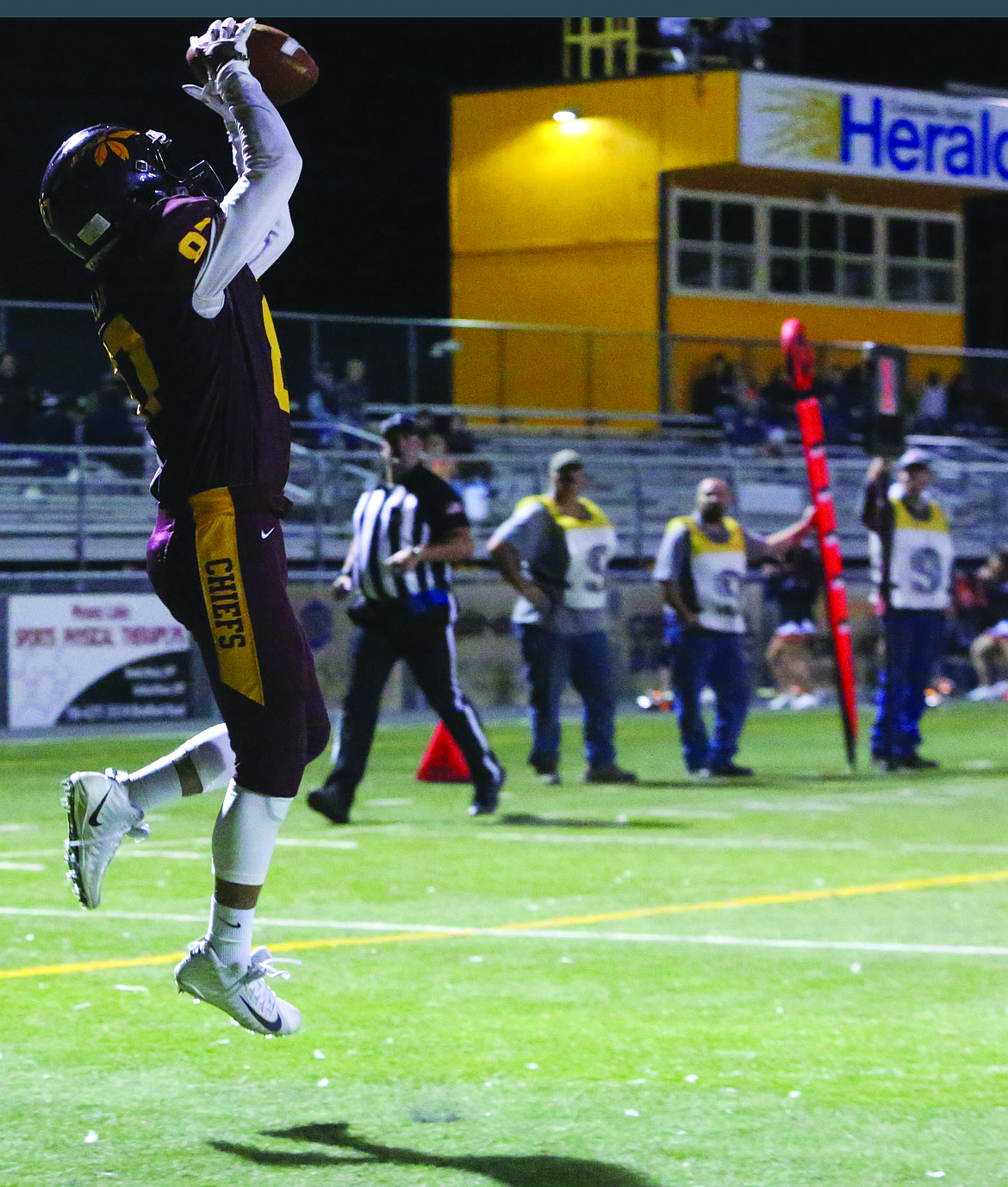 Connor Vanderweyst/Columbia Basin Herald
Moses Lake wide receiver Ricardo Santillan catches a touchdown pass against Davis.